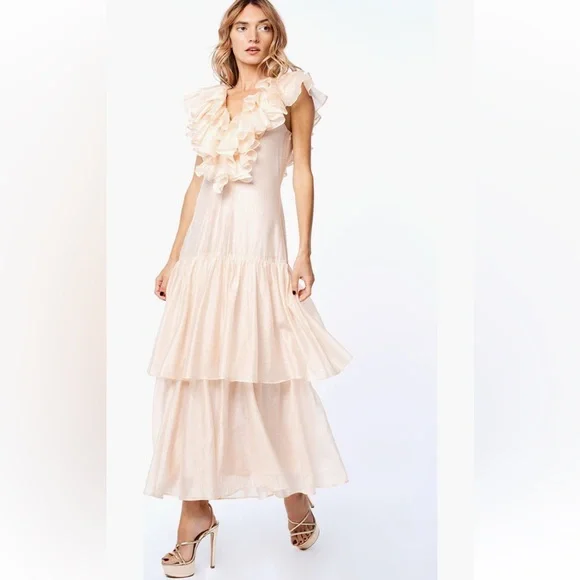 NWT Nordstrom CIEBON Stelanie Flutter Sleeve Tiered Cocktail Maxi Dress Sz S - Picture 5 of 15